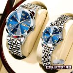 OLEVS 9989 Luxury Water Resistant-Blue Couple Watch - Image 2