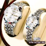 OLEVS 9989 Luxury Water Resistant-Full White Couple Watch - Image 2
