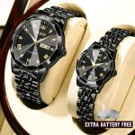 OLEVS 9989 Luxury Water Resistant-Full Black Couple Watch - Image 2