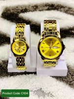 OLEVS 9989 Luxury Water Resistant-Full Gold Couple Watch