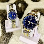 OLEVS 9989 Luxury Water Resistant-Blue Couple Watch