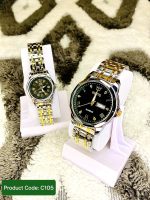 OLEVS 9989 Luxury Water Resistant-Silver black Couple Watch