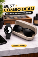 Premium Black Aura Watch & Sunglass Combo
