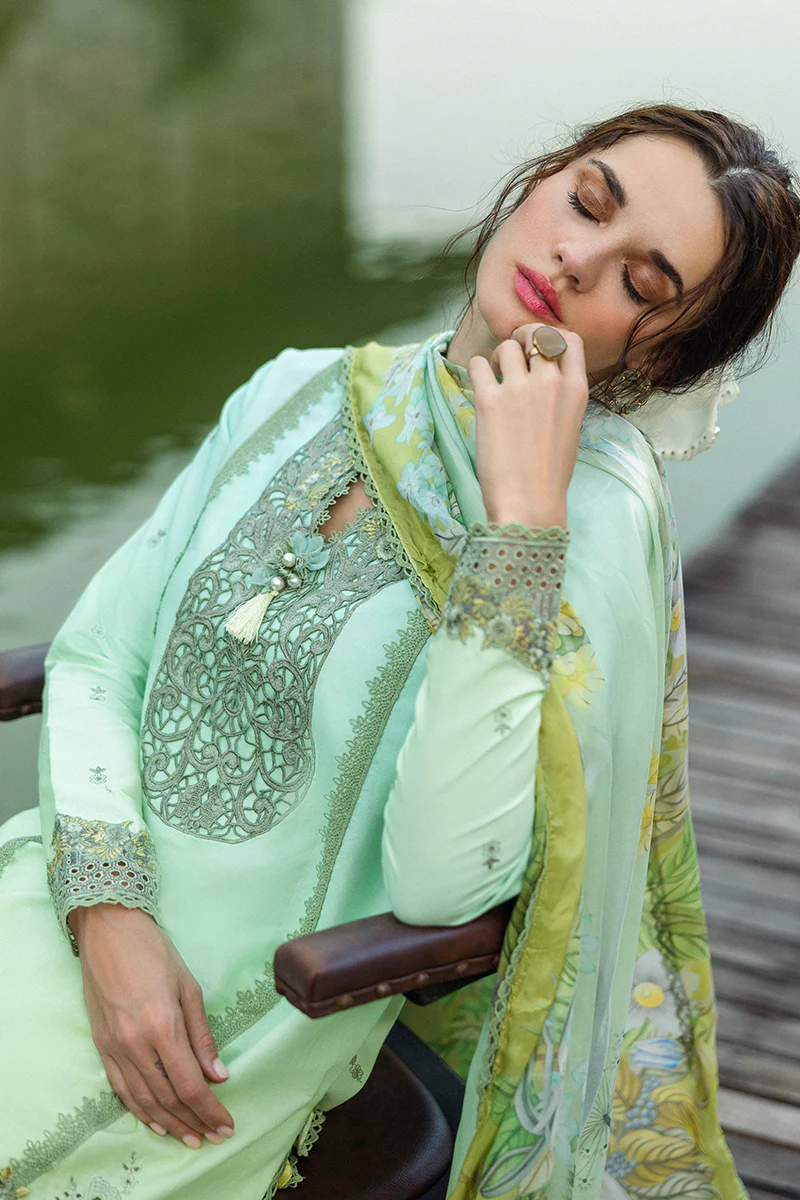 Unstitched 3 Piece Luxury Embroidered Lawn Dress Mushq Solace Unione - Image 7