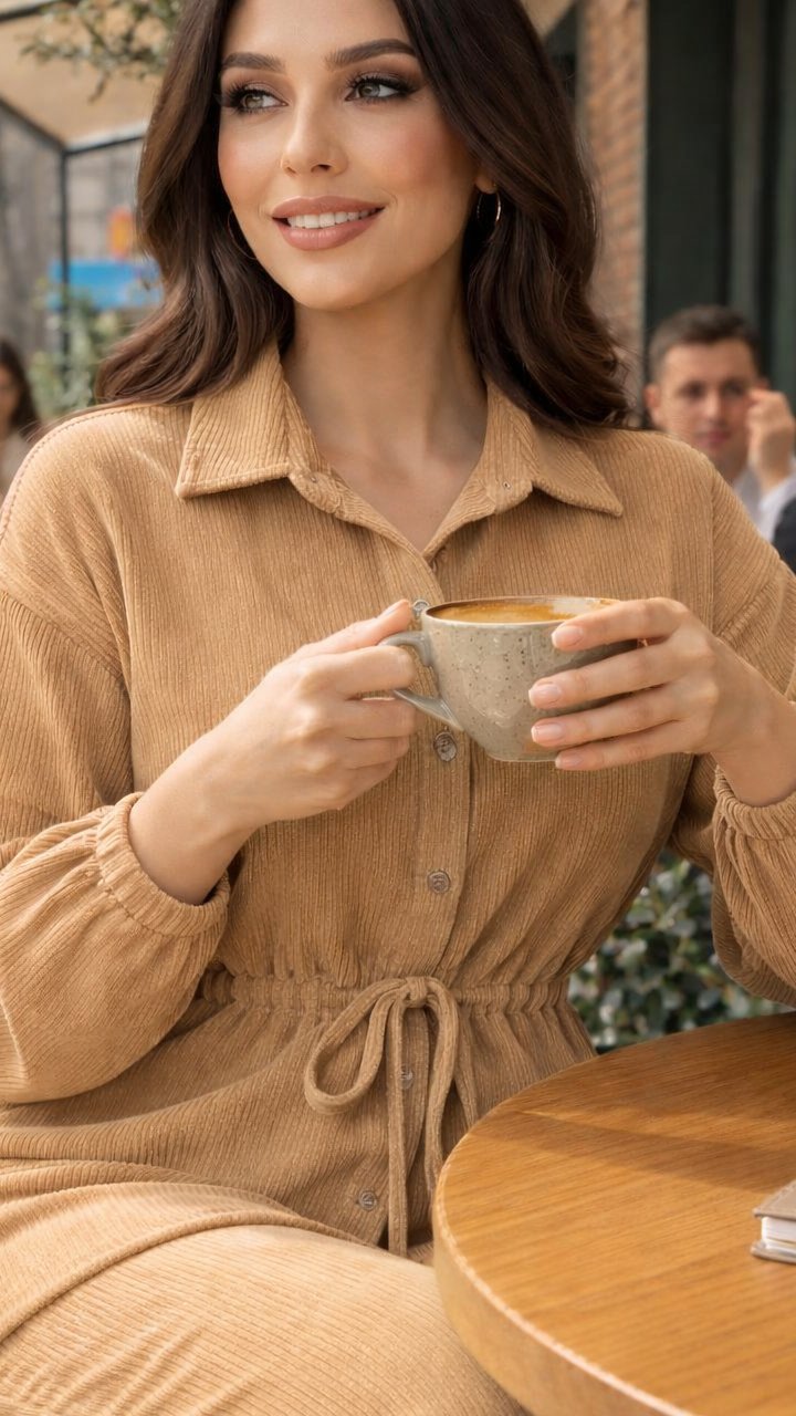Olive Corduroy Button-Down Shirt & Trousers Set - Image 3