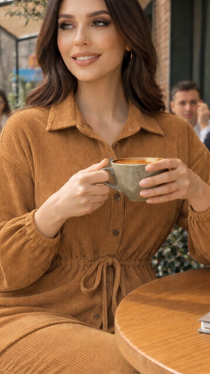 Olive Corduroy Button-Down Shirt & Trousers Set - Image 4