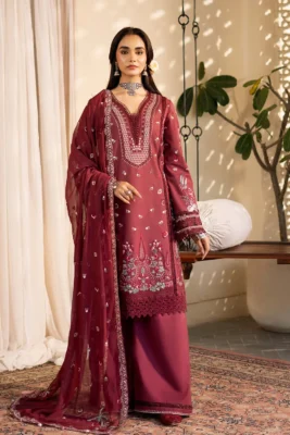 Unstitched 3Pc Embroidered Luxury Lawn Dress GullJee Sophie 108
