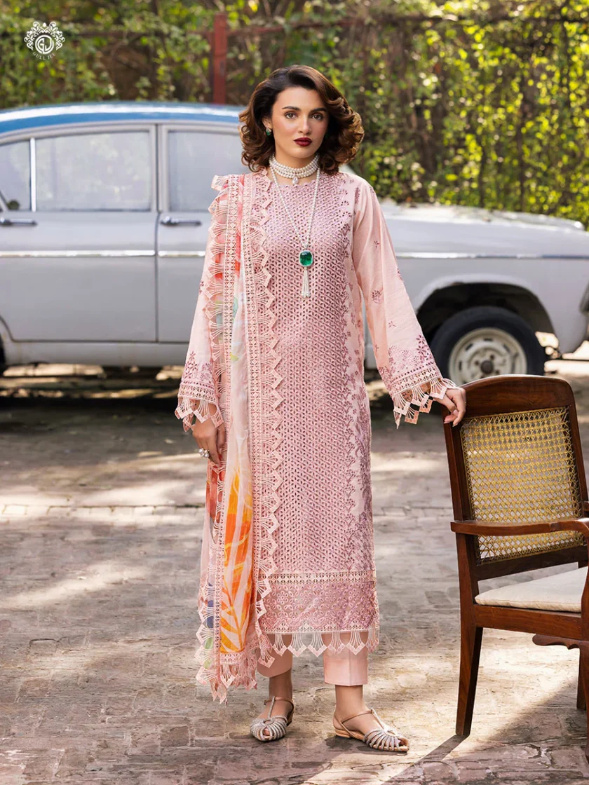 Unstitched 3Pc Embroidered Luxury Lawn Dress GullJee Sophie 109