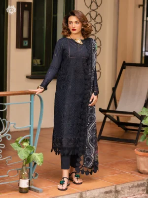Unstitched 3Pc Embroidered Luxury Lawn Dress GullJee Sophie 110