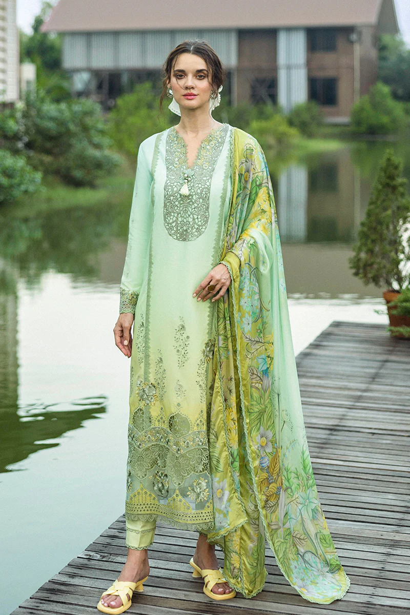 Unstitched 3 Piece Luxury Embroidered Lawn Dress Mushq Solace Unione
